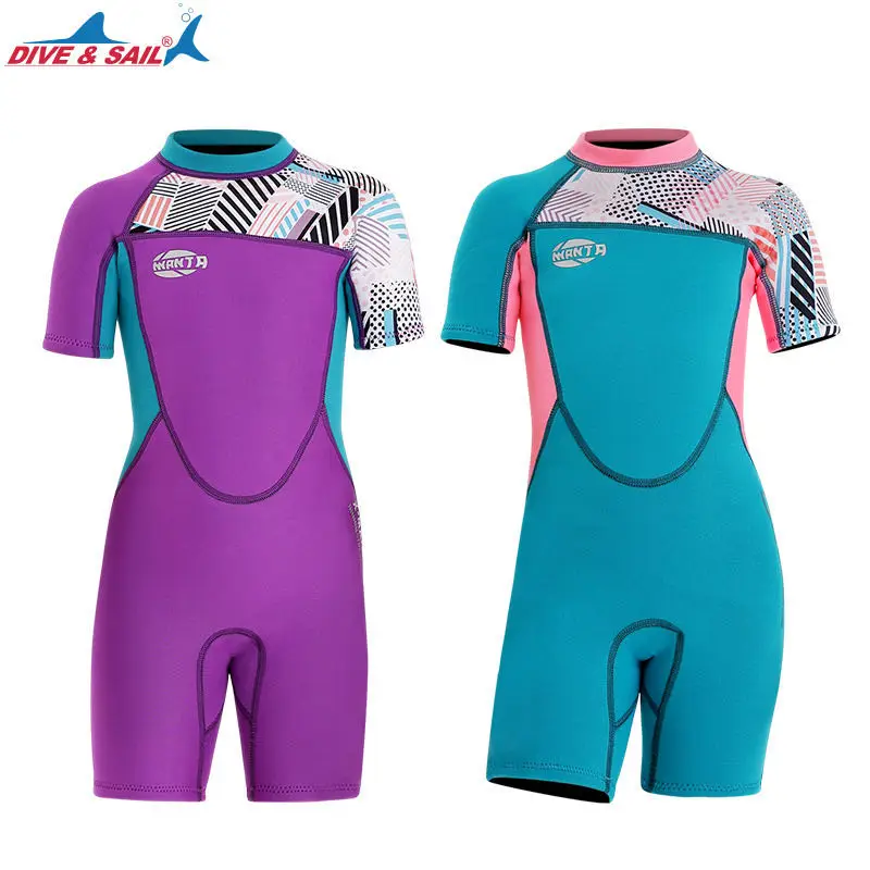 DIVE&ampSAIL Girls Swimming Suit Swimwear Wetsuit Short Neoprene Plaid Diving Kids Swimsuit Surfing Jellyfish Wet | Спорт и