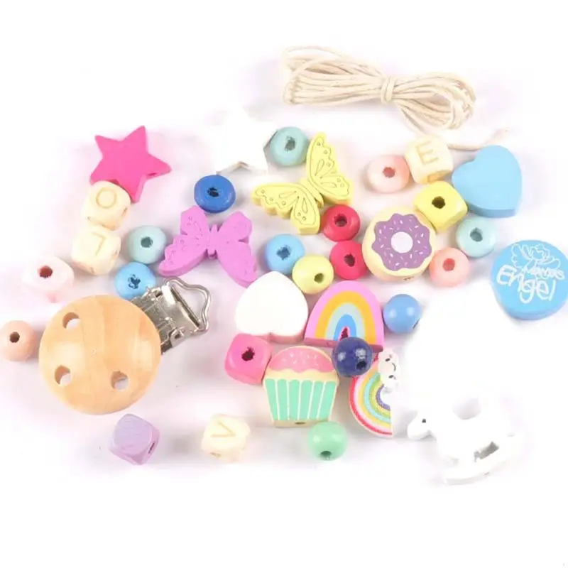 

1 Set DIY Pacifier Chain Clip Making Accessories Simple Fashion Baby Color Wooden Beads Jewelry Anti-fall Clips Chain