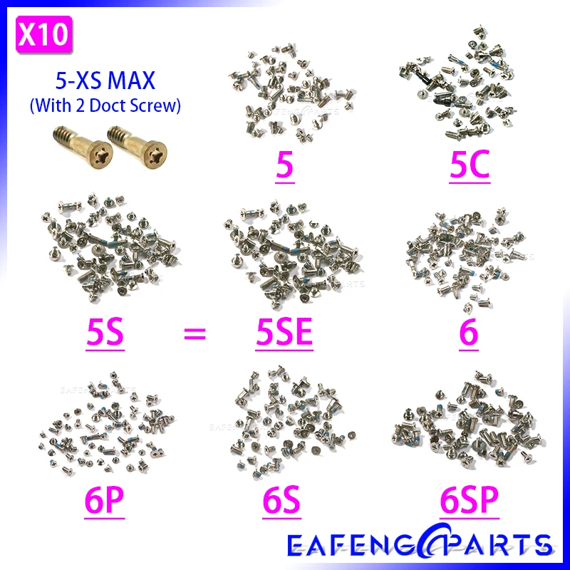 Полный комплект винтов для iPhone 5 5S SE 6 S 7 8 Plus XS Max XR X полный винт с 2 нижними винтами