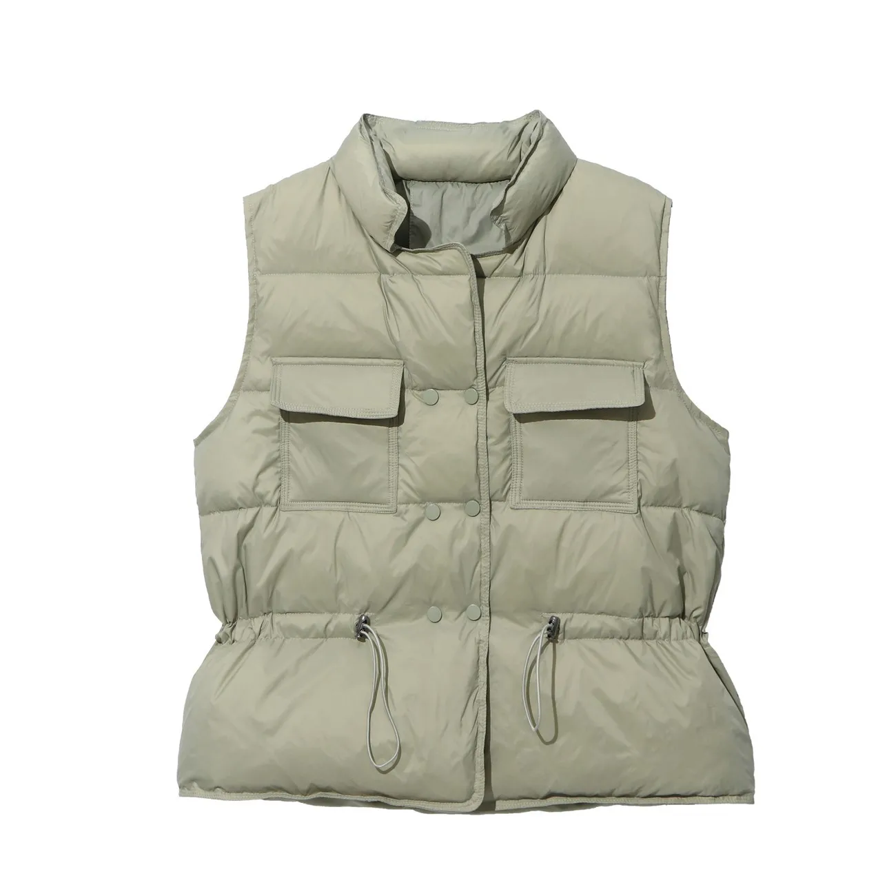 

White Duck Down Coat Women's Short Vest Outdoor Trekking Camping Student Sport Thin Drawstring Fashion Slimming Waistcoat