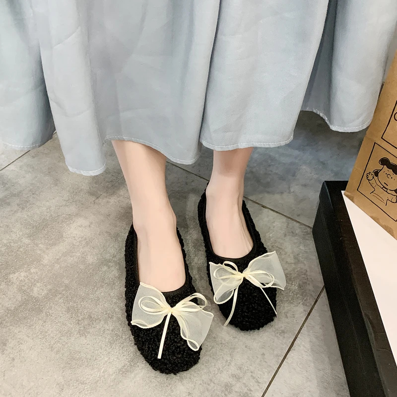 

Women Slip-on Moccasin Shoes Loafers Fur Female Footwear Modis Round Toe Bow-Knot Casual Sneaker Autumn Slip On Moccasins New Wi