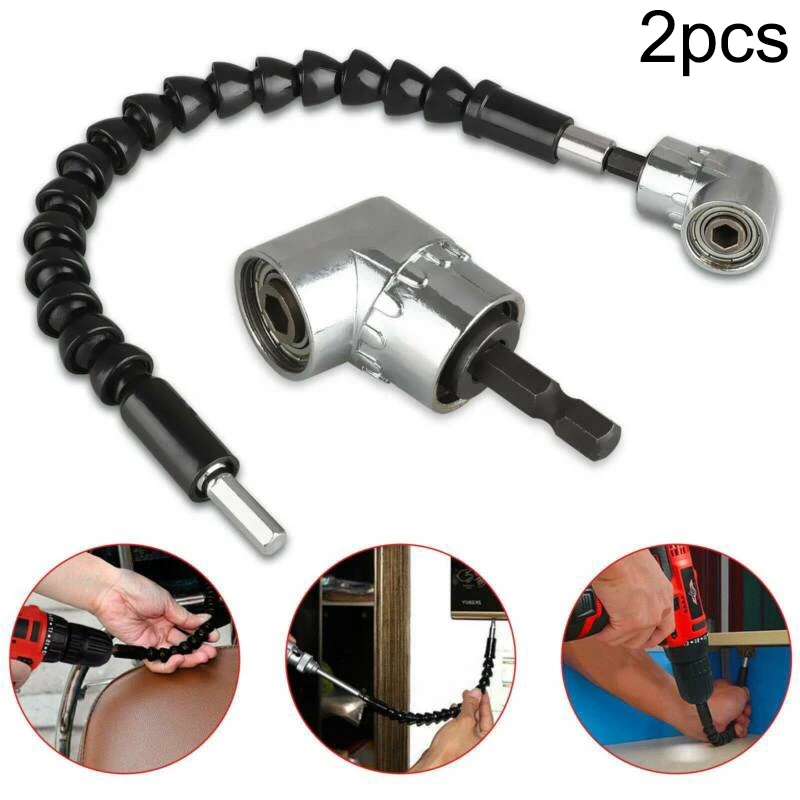 

2pcs 105 Degree Right Angle Drill And Flexible Shaft Extension Bits Screwdriver Connector Kit 1/4" Socket Adapter Tool Parts
