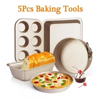 5pcs non stick oven baking pans set kitchen roasting bakeware cake mold square round pizza tray