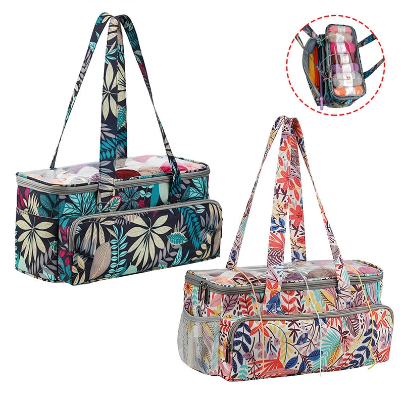 

1Pcs Knitting Tote Bag Storage Bags 600D Oxford Square Shape 2Colors Large Capacit Portable Maple Leaves