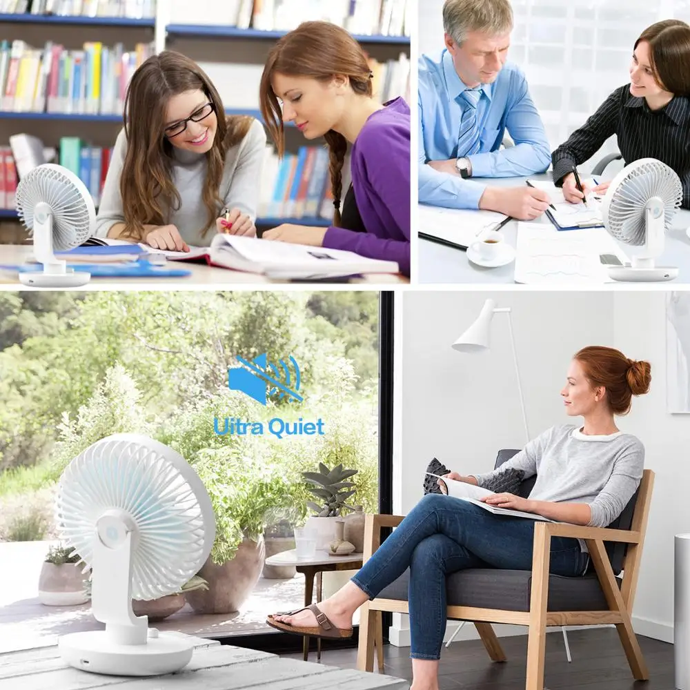 

SMARTDEVIL USB Rechargeable Fan Silent Portable Fan Adjustable USB Fan for Camping Office Travel Battery Powered and USB