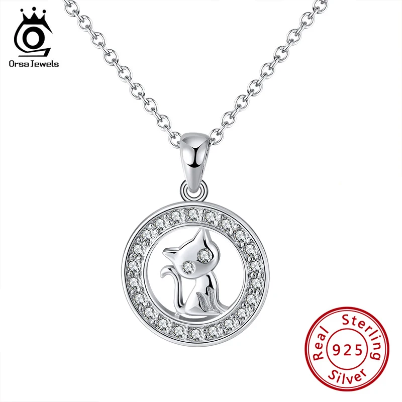 ORSA JEWELS 925 Серебряный кулон в виде животного кота Ожерелье три цвета циркон