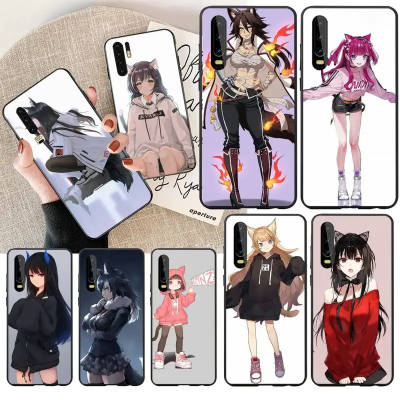 Мягкий чехол для телефона PENHUWAN kawaii Girl Cat Black TPU Huawei P30 P20 Mate 20 Pro Lite Smart Y9 prime