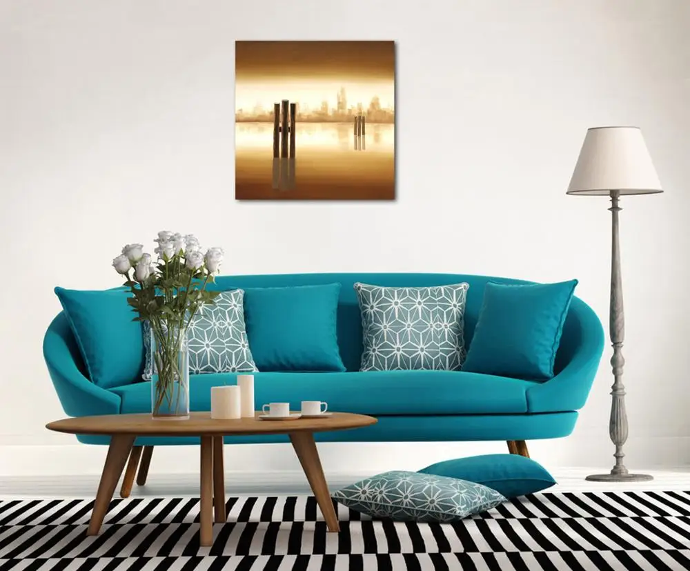 

Muzagroo Art Seascape Oil Painting Coffee Canvas Art Painted by Hand Wall Art for Living Room Landscape Painting Office Art