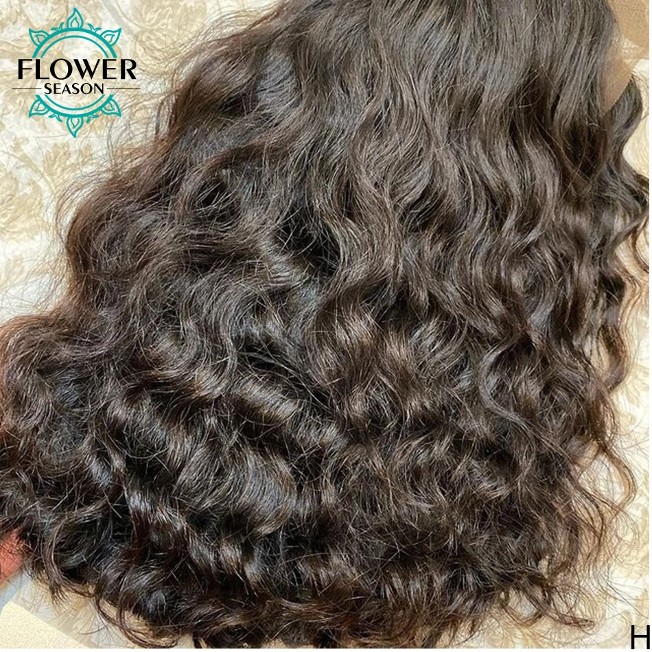 Water Wave Human Hair Wig 180Density 5x5 PU Scalp Top Lace Front Preplucked for Black Women wigs FlowerSeason | Шиньоны и парики