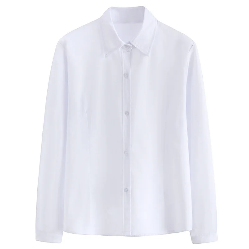 

Japanese College Style Small Fresh Shirt Female Pointed Collar Long-sleeved Overalls Student Pure White Shirt Top Plus Size