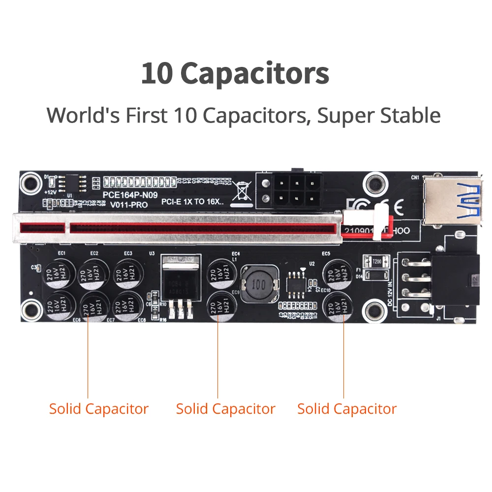 Конденсатор TISHRIC для майнинга биткоинов Модернизированный PCIE Riser 009/009S/009S Plus/011 Pro