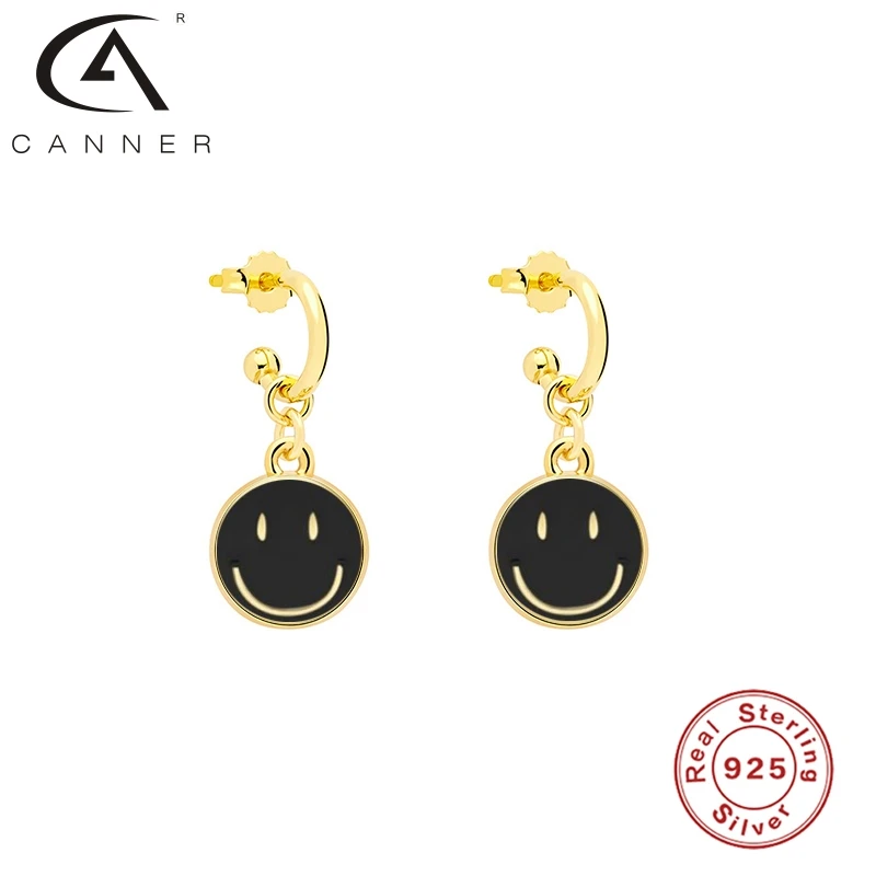 

CANNER Smiling Face Hoop Earrings For Women Multicolor Plata De Ley 925 Pendientes Huggie Dangle Earrings Gold Earrings Jewelry