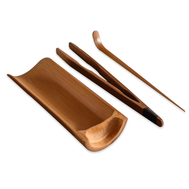 

3 Pcs Handmade Bamboo Tea Set Smooth Edged Natural Tea Making Tool Kit Delicate Practical Tea Ceremony Accessories Brown