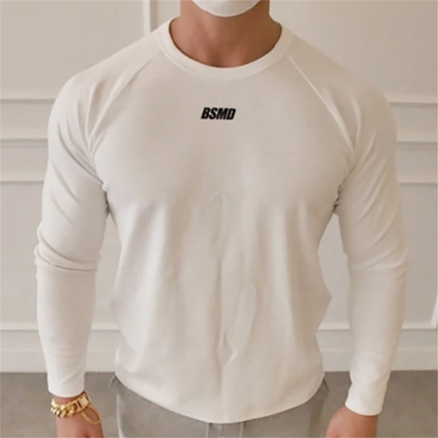 

New Sports Shirt Muscle Men Gyms Running Fitness T Shirts Autumn Men Leisure Exercise Street Trend Loose Long Sleeve T-shirt