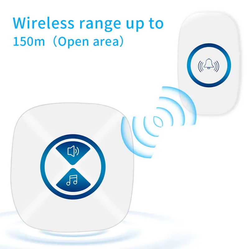 Высококачественный беспроводной водонепроницаемый дверной звонок 1 кнопка 2