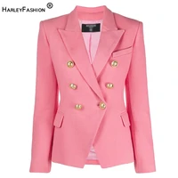 harleyfashion new fall winter elegant thick pink quality warm jacket ol work classic tweed skinny women blazer
