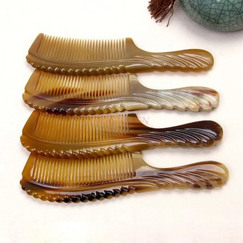 

natural comb Natural White Water Horn Comb Home Authentic Combs Anti Static Antihair Loss Massage Hairbrush Holiday Gifts Carved