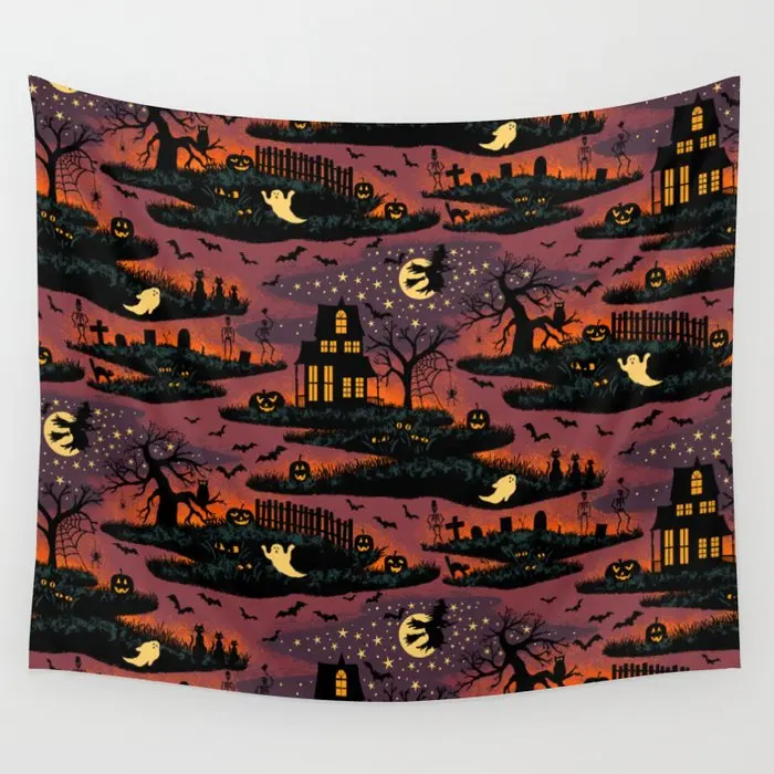 

Halloween Night Tapestry Dorm Room Decor Wall Hanging Aesthetic Room Large Tapestry Psychedelic Wall Decoration