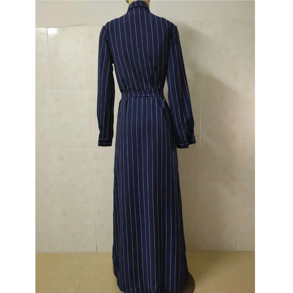 

Fashion Muslim Women Stripe Maxi Dress Dubai Abaya Turkish Kaftan Buttons Long Shirt Dresses Islamic Clothing Party Gown Jilbab
