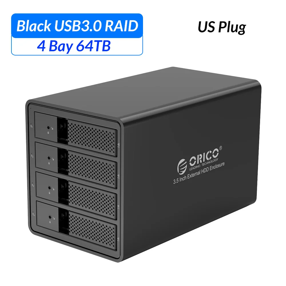 Black US plug ORICO 4 bay 3,5 дюйма USB 3,0 на SATA HDD корпус Поддержка 64 ТБ HDD док-станция чехол со встроенным адаптером питания HDD Чехол - Цвет: Black US plug