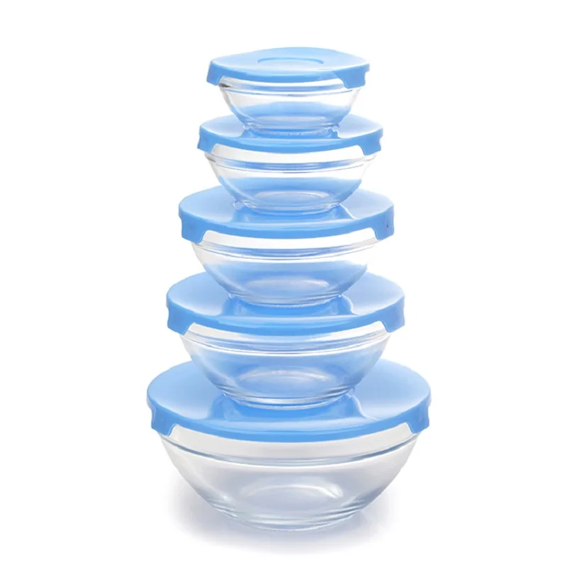 

5pcs Sealing Bowls Glass Mixing Bowl Set Retain Freshness Bowl with PP cover