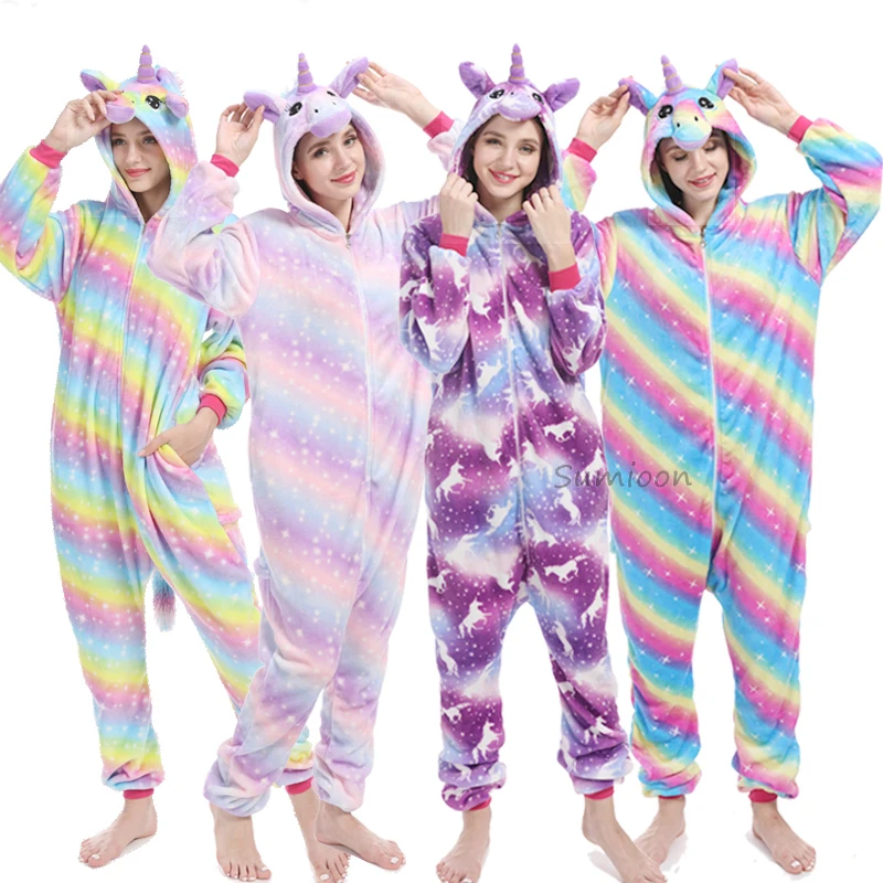 2020 пижамы с животными единорогом зимняя Пижама для взрослых кигуруми Стич панда
