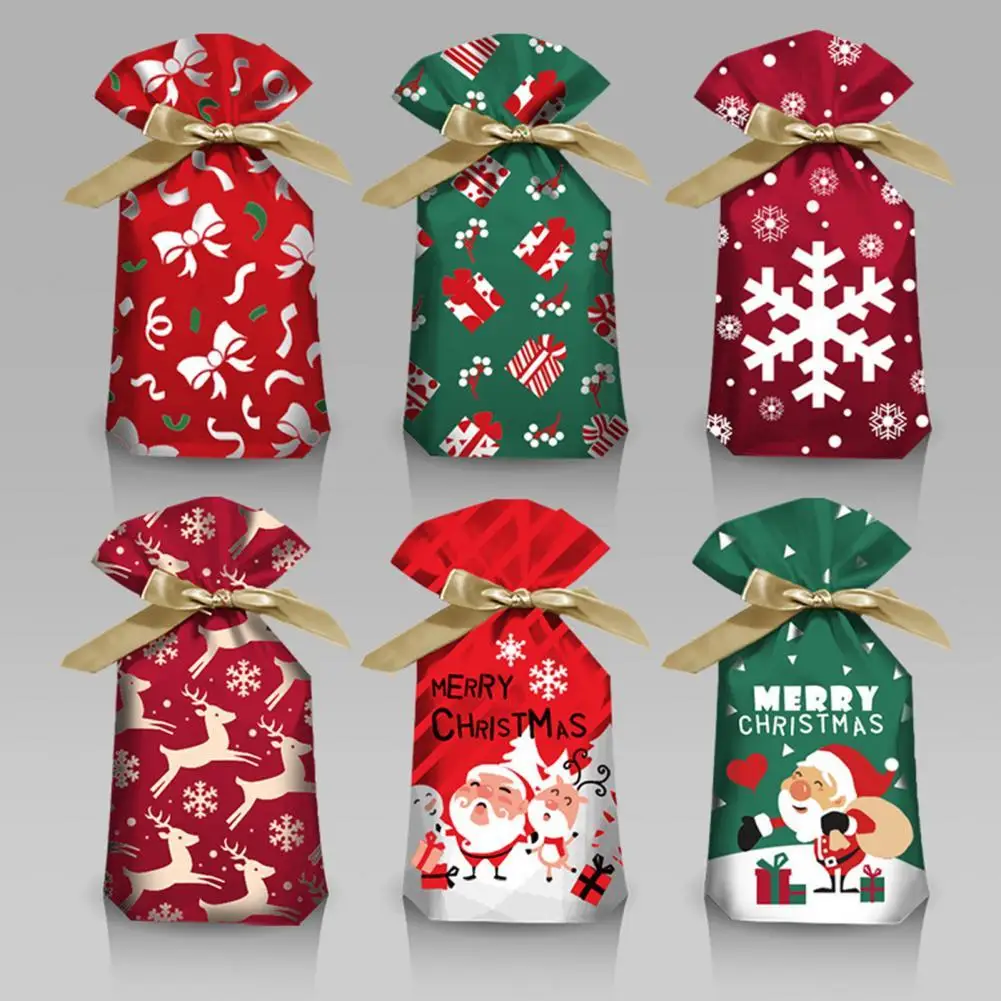 

Dropshipping 50Pcs Anti-deformed Christmas Candy Bag with Drawstring Plastic New Year Storage Christmas Candy Pouch for New Year