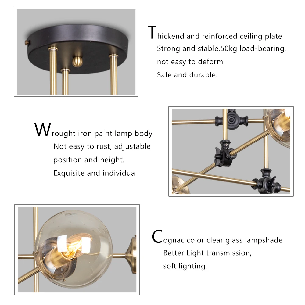 

6/8/10 Lights Nordic Modern Chandelier E14 LED Glass Ball Hanging Light Ceilling Lamps Living Room Home Indoor Light Fixtures