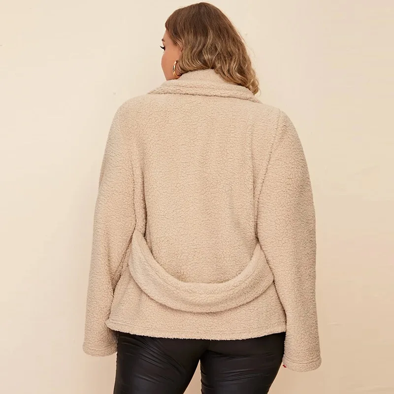 

Double Breasted Lambswool Plus Size Jacket Women Casual Solid Color Oversize Coat Fashion Winter Jacket For Women 2020 New