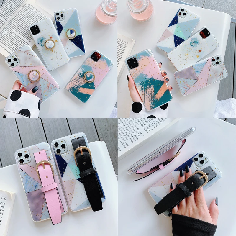 Роскошный Мраморный чехол для IPhone 11 12 Pro Max телефонный силиконовый с подставкой mini