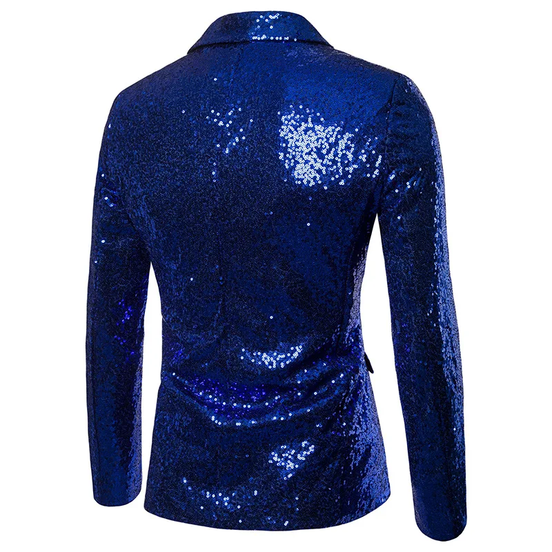 

Men`s Sequin Suit Jacket Single Button Lapel Silm fit Suit Jacket Blazer Male Cosplay Costume For Men Blue Gold Plus Size 2XL