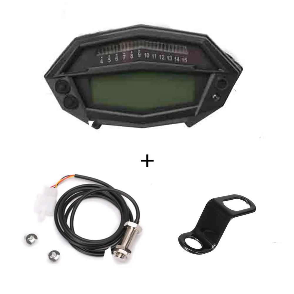 With sensor bracket Мотоцикл Тахометр Счетчик часов цифровой спидометр шестерни индикатор Мотоцикл Запчасти Универсальный спидометр - Цвет: With sensor bracket