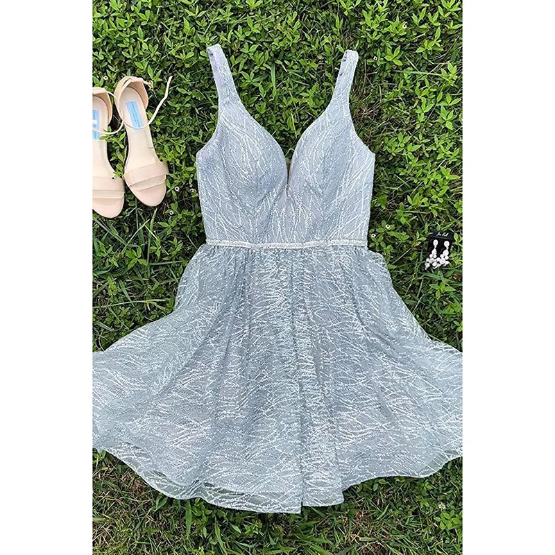 Стильные платья с v образным вырезом для выпускного вечера Короткие тюлевые