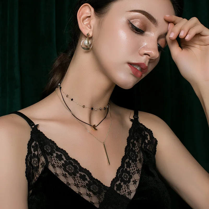 Boho Jewelry Multi Layer Choker Necklaces Women Sexy Fashion Pendant Vintage Lovers Gift Luxury Moon Necklace Female 2109 | Украшения и