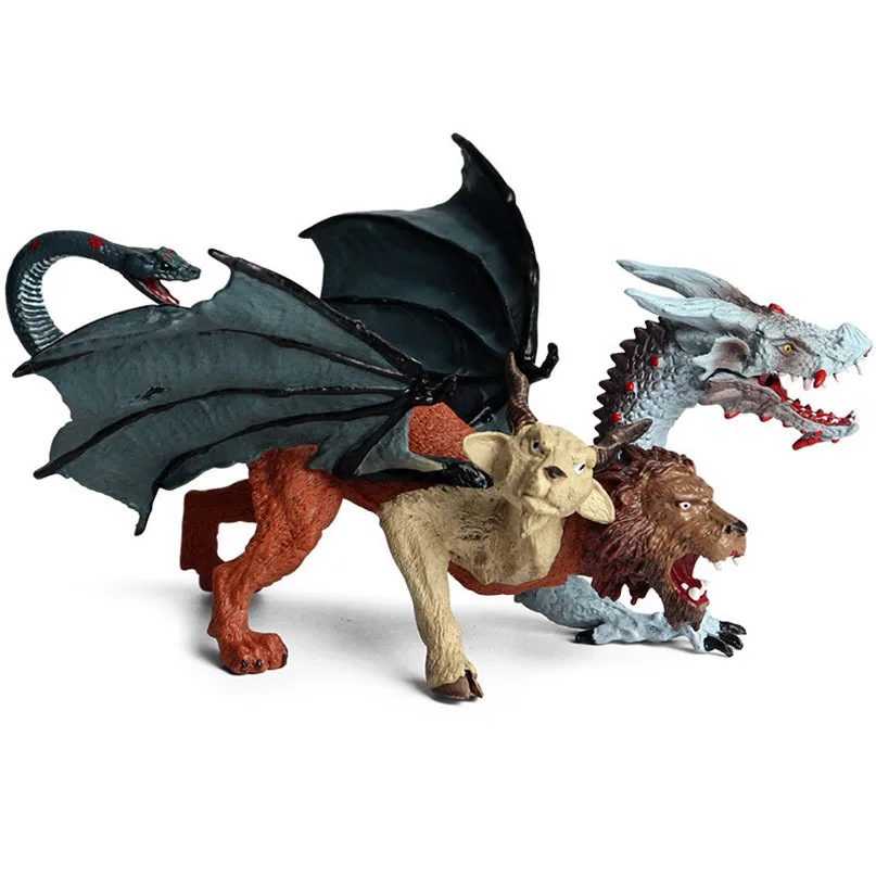 

Lifelike Greek Mythology Chimera Model Three-headed Flying Dragon Toys for Children Kids Gift Collectible Decor 17cm