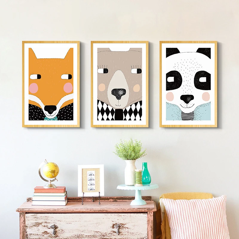 Настенная картина в скандинавском стиле с милым животным холстом без рамы печать