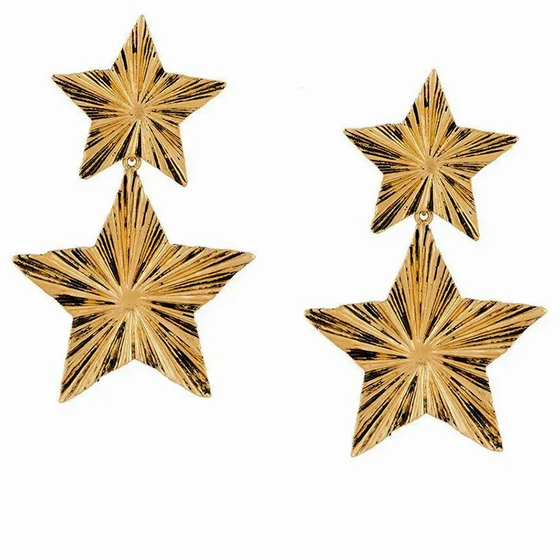 

2021 New Year New Pentagram Earrings Women's Ins Fashion Retro Simple and Exaggerated Personalized Long Stud Earrings Wholesale