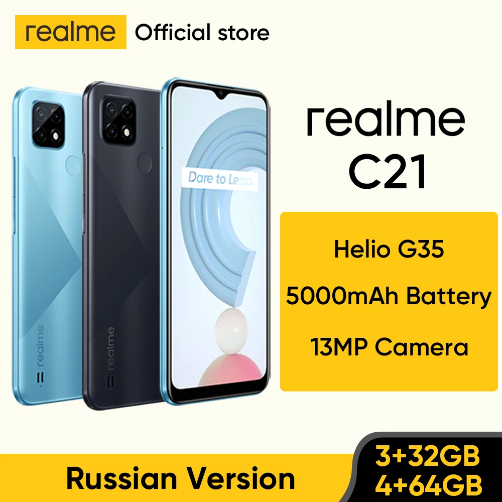

Russian Version realme C21 Smartphone Helio G35 Octa Core 32GB/64GB 6.5" inch Display 5000mAh battery 3-Card Slot