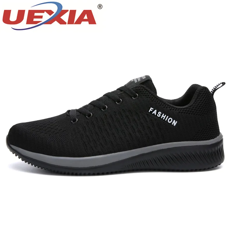 black gray 9088 UEXIA/кроссовки; Повседневная обувь; Мужская прогулочная Обувь На Шнуровке; сезон весна-осень; модная дышащая удобная мужская обувь; zapatos hombre - Цвет: black gray 9088
