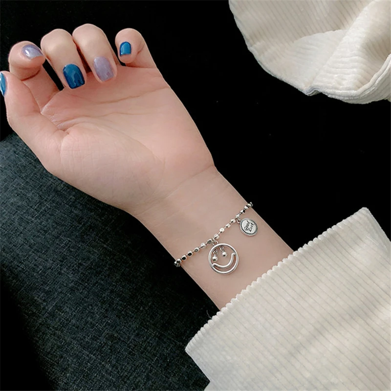 

2020 New Arrival Smiley Face Beaded Bracelets For Girls Lucky Letters Lobster Real Adjustable Bracelet Punk Hip Rock
