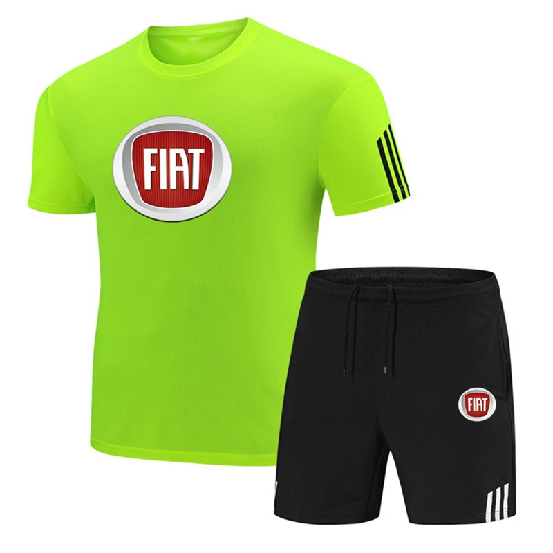 

FIAT car LOGO new men's 2021 summer two-piece men's short-sleeved T-shirt + shorts suit sportswear fitness running suit