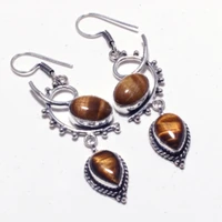 genuine tiger eye silver overlay on copper earrings hand made women jewelry gift e5326
