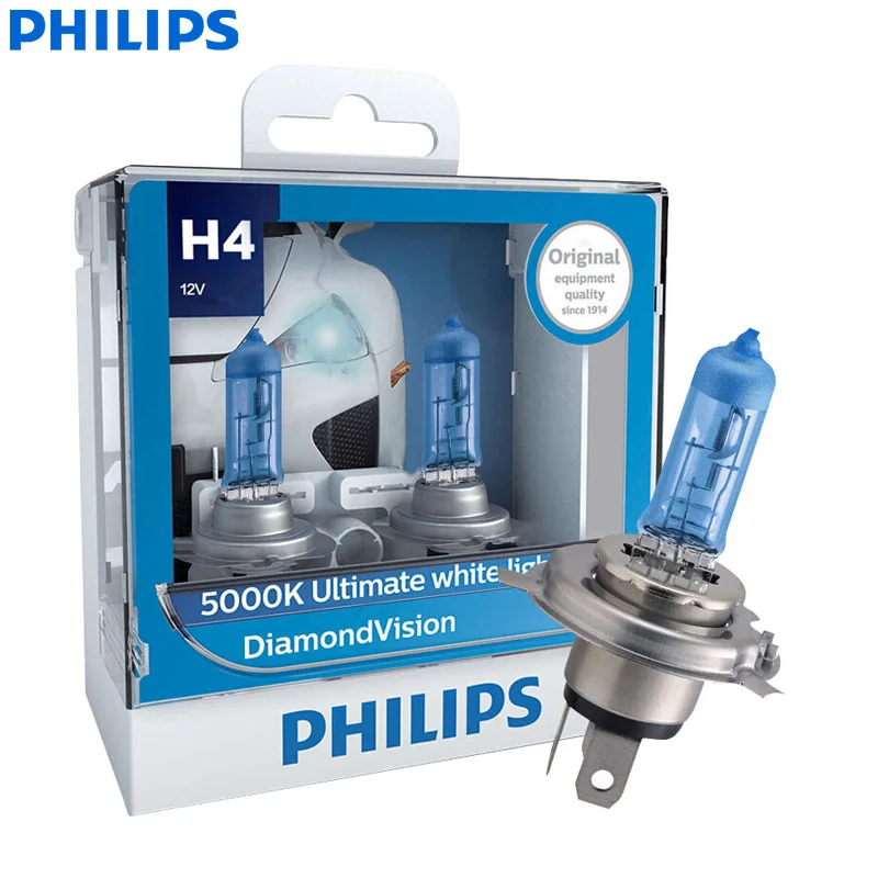 H4 Philips Diamond Vision H1 H4 H7 H8 H11 9005 9006 HB3 HB4 12V DV 5000K холодный белый светодиодный светильник автомобильные галогенные лампы головного светильник противотуманная фара, 2X - Испускаемый цвет: H4
