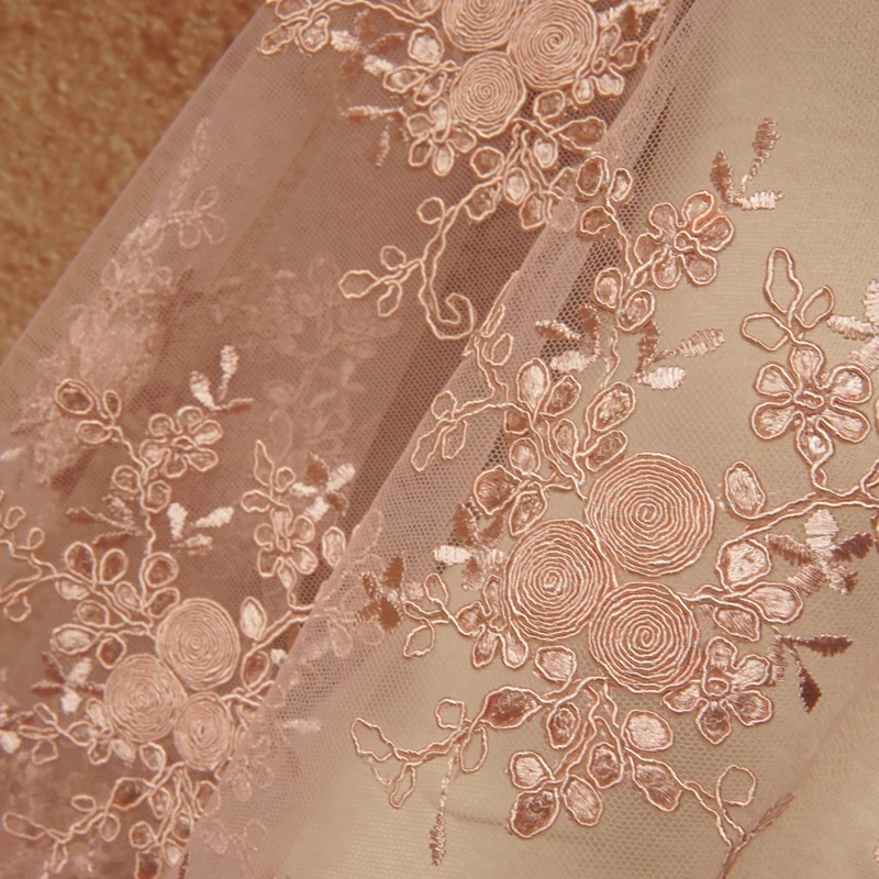 High end gauze patchwork Bean paste embroidery tissus Dress wedding dress custom fabric