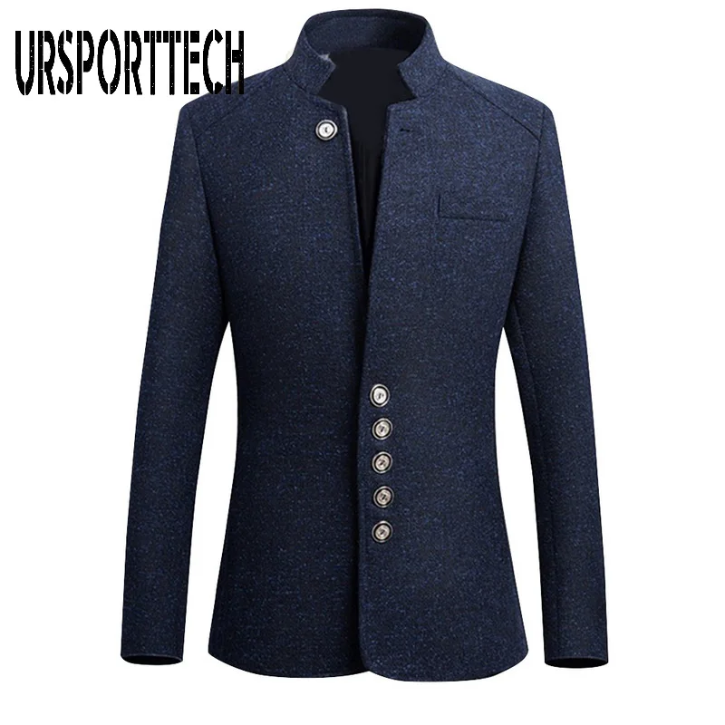 Мужские блейзеры в китайском стиле Брендовые повседневные деловые с воротником