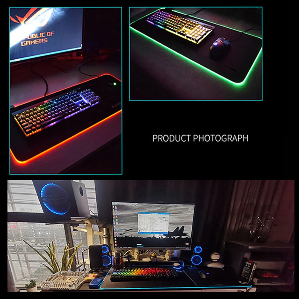 

LED Light Gaming Mouse Pad Non-Slip Rubber Base Computer Carpet Desk Mat RGB PC Game Mouse Pad