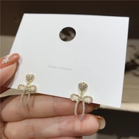fashion zircon crystal bow knot drop earrings 2021 full rhinestone love heart earrings for women female wedding party jewelry