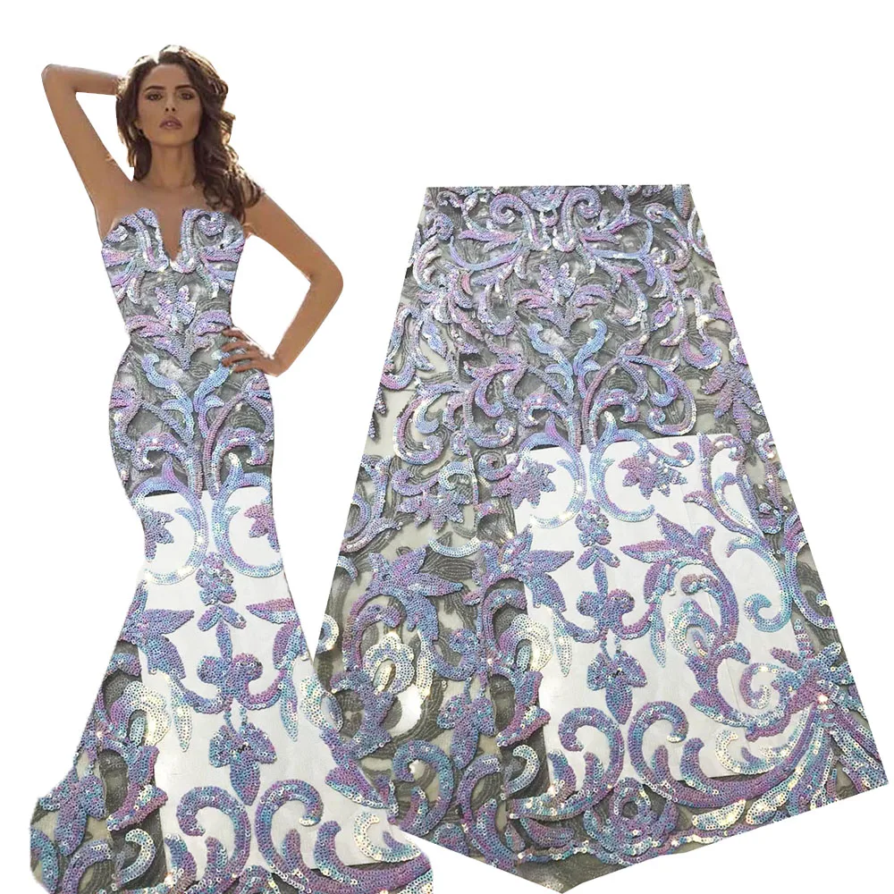 Французская Тюлевая кружевная ткань с вышивкой серебряная африканская 2020