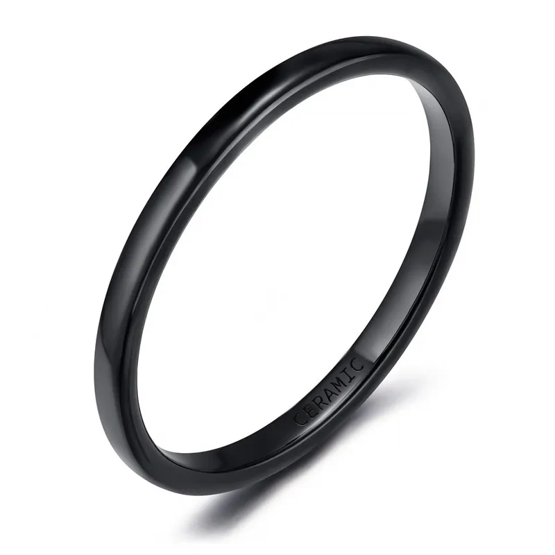 

Kolmnsta 2mm High Polished Ceramic Rings For Women Domed Black Thin Wedding Band Engagement Jewelry bijoux Friend Gift wholesale