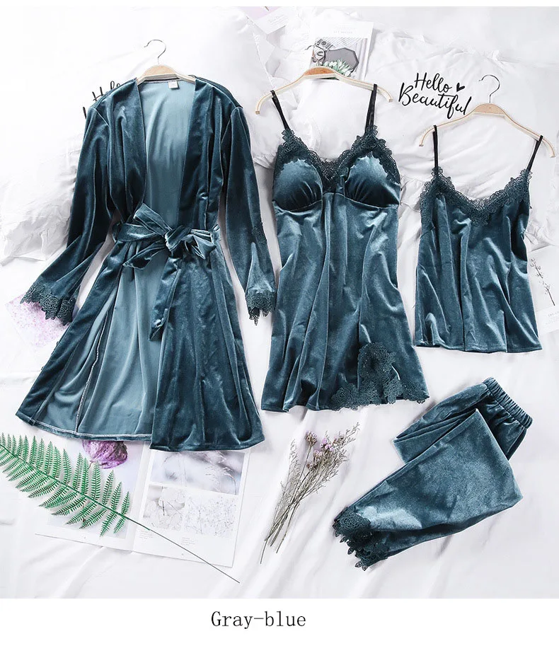 2019 новые пижамные комплекты одежда шелковый женский халат для сна 4 шт женская